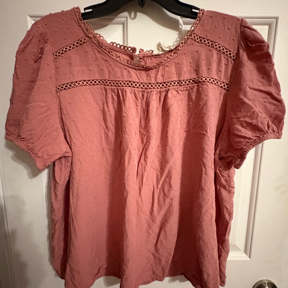 Flower and‎ Feather, Pink Lace Trim Women's Top, Size 2xl